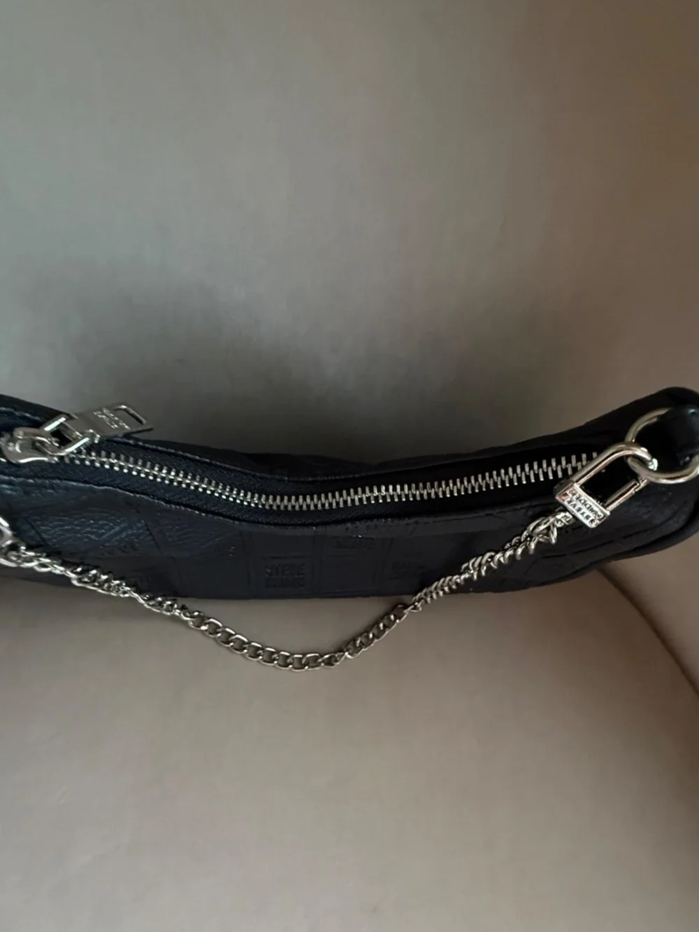 Share Steve Madden Black Shoulder Bag Embossed Logo Chain Strap Hobo Purse